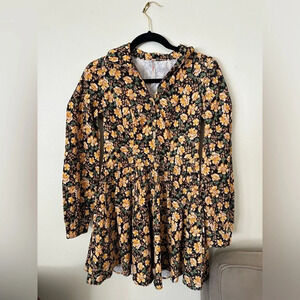 Free People Size 0 Corduroy Floral Dress Long Sleeve